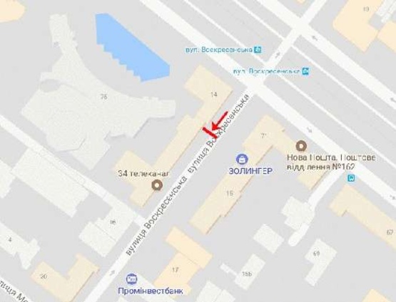 Схема рекламной плоскости по адресу вул.Воскресенська,14, біля Приватбанку, Міськвиконкому, №2/ул. Ленина, 14, возле Приватбанка, Горисполкома, №2