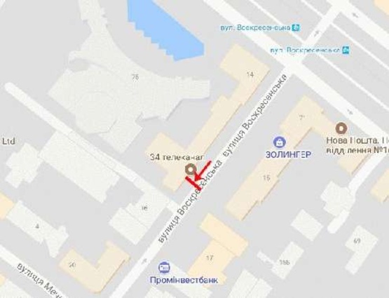 Схема рекламной плоскости по адресу вул.Воскресенська,14, біля Приватбанку, Міськвиконкому, №1/ул. Ленина, 14, возле Приватбанка, Горисполкома, №1