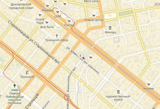 Схема рекламной плоскости по адресу вул.Шевченко, 32, біля Катеринославського б-ру, поруч готель "Каспій"/ул. Шевченко, 32, возле Екатеринославского б-ра, рядом отель "Каспий"