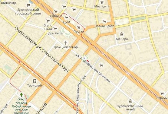 Схема рекламної площини за адресою вул. Шевченко, 57, біля ресторану "Белліні"/ул.Шевченко, 57, возле ресторана "Беллини"