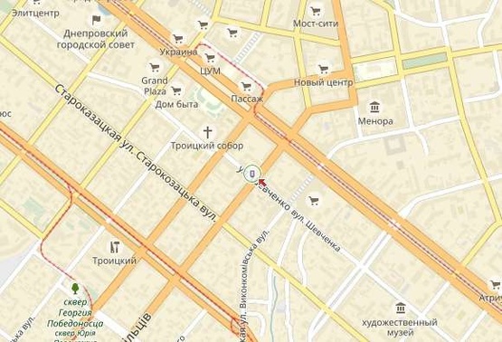 Схема рекламной плоскости по адресу вул, Шевченко, біля вул.Сечових Стрельців, поруч Піцерія "ОЛЕ-ОЛЕ"/ул. Шевченко, возле ул.Сечевых Стрельцов, рядом Пицерия "ОЛЕ-ОЛЕ"