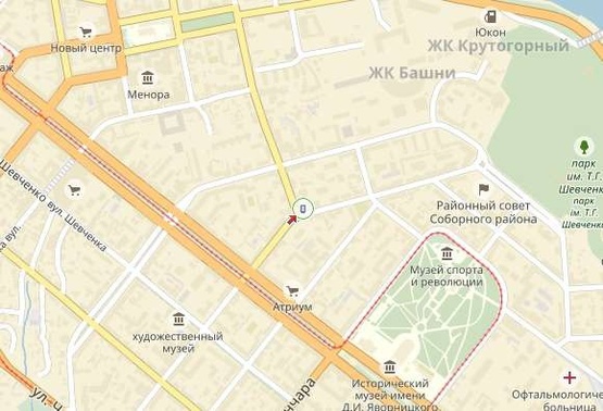 Схема рекламної площини за адресою вул. С.Єфремова, 1, біля пр. Д.Яворницького/ул. Ворошилова, 1, возле пр-та К. Маркса