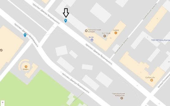 Схема рекламной плоскости по адресу пр. Д. Яворницького (К.Маркса), 76 Салон побутової техніки MIELE (Номер 3)/ пр. К.Маркса, 76 салон бытовой техники MIELE (Номер 3)