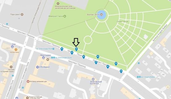 Схема рекламной плоскости по адресу пр. Пушкіна, на тротуарі, від вул. А.Фабра до просп. О.Поля -3-/пр. Пушкина, на тротуаре, от ул. Серова до пр. Кирова -3-