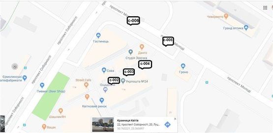 Схема рекламной плоскости по адресу на розі проспектів Молоді та Соборності. (територія ТЦ "Гостинець", квітникового ринку)