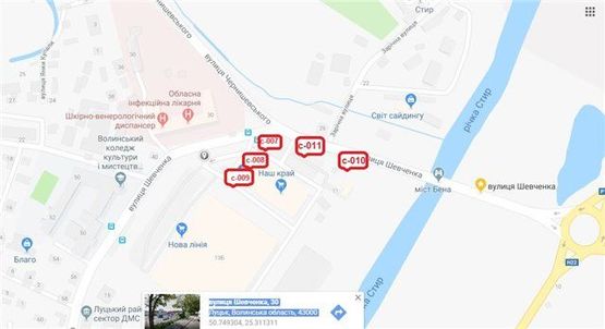 Схема рекламной плоскости по адресу Вул.Шевченка, 14  (супермаркет "Наш Край", гіпермаркет "Нова лінія")