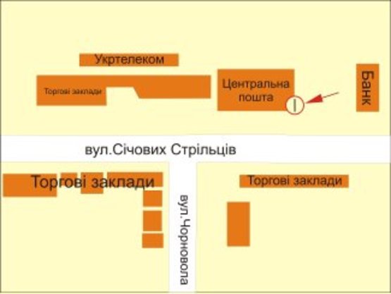 Схема рекламной плоскости по адресу Січових Стрільців ( Центральна пошта )середній