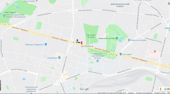 Схема рекламної площини за адресою просп. Победы, 41, напротив "БрокБизнесБанк", в центр