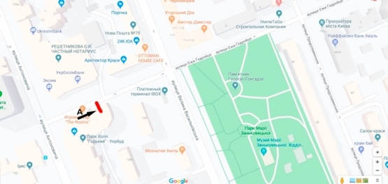 Схема рекламної площини за адресою ул. Тверская (ул. Ежи Гедройца) / "УкрЭксим Банк", в напр. ул. Б. Васильковская