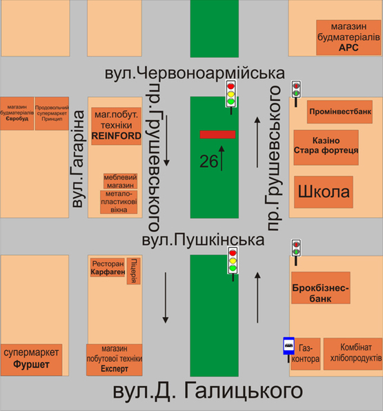 Схема рекламной плоскости по адресу пр.Грушевського, навпроти стадіону ЗОШ №15