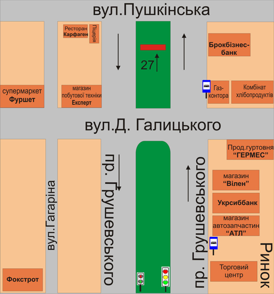 Схема рекламной плоскости по адресу пр. Грушевського, навпроти “Цитадель”