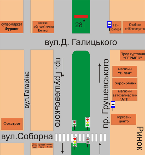 Схема рекламной плоскости по адресу перехрестя пр.Грушевського та вул.Данила Галицького (за 100м від вул. Д.Галицького)