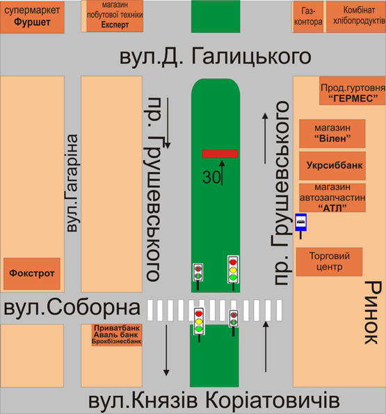 Схема рекламной плоскости по адресу пр.Грушевського (між вул. Соборна та вул.Д.Галицького)Вілен