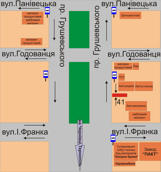 Схема рекламної площини за адресою пр.Грушевського перед в’їздом на СТО