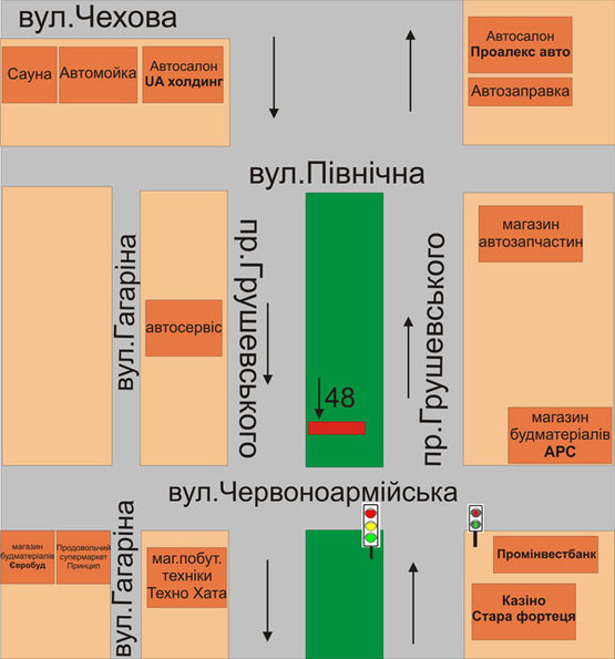 Схема рекламной плоскости по адресу р-н перехрестя пр.Грушевського та вул.Червоноармійська