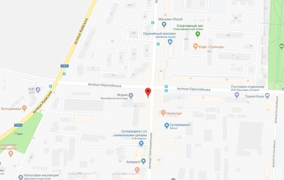 Схема рекламної площини за адресою Вишневе, вул.Святошинска,29 на перехресті з  вул.Європейскою