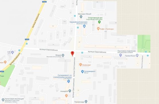 Схема рекламної площини за адресою Вишневе, вул.Святошинська, 29 на перехресті з вул.Європейською