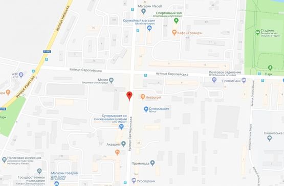 Схема рекламної площини за адресою Вишневе, вул.Святошинська, біля Міської ради, навроти Новуса