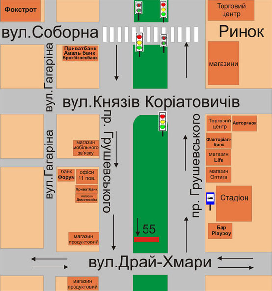 Схема рекламной плоскости по адресу пр.Грушевського(між вул.Уральська-вул.Драй Хмари)
