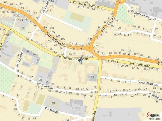 Схема рекламной плоскости по адресу вул. Незалежності, центр міста, навпроти торгового центру Престиж