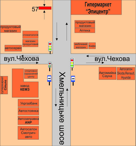 Схема рекламной плоскости по адресу проміжок від вул.Пархоменка до вул.Черняхівського(навпроти Епіцентру)