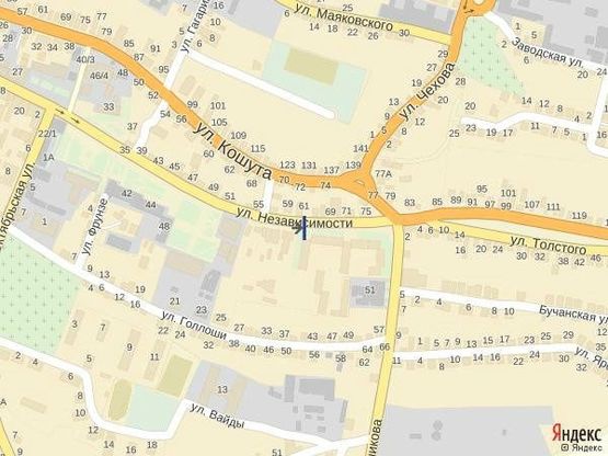 Схема рекламной плоскости по адресу вул. Незалежності, центр міста, біля торгового комплексу Діамант та районної аптеки, напроти торгового комплексу Меркурій, великий потік пішоходів