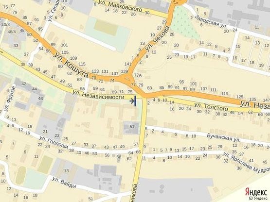 Схема рекламной плоскости по адресу вул. Незалежності, центр міста, біля страхової компанії Acsa та магазину Міленіум, автобусні зупинки, великий потік пішоходів