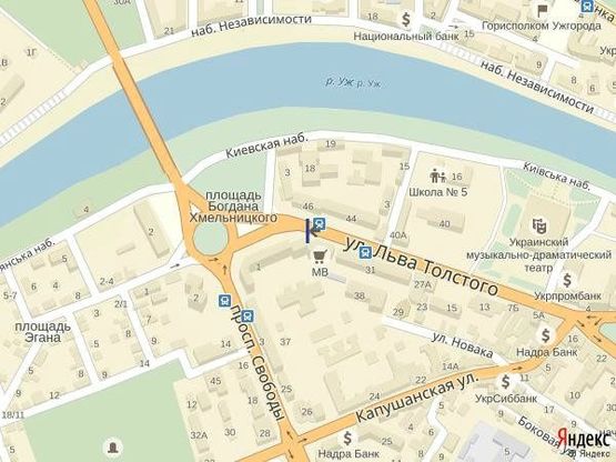 Схема рекламної площини за адресою м.Ужгород вул. Л.Толстого біля банку Київська Русь, маг. HIS, на світлофорі, пішохідному переході, в сторону гот.Ужгород