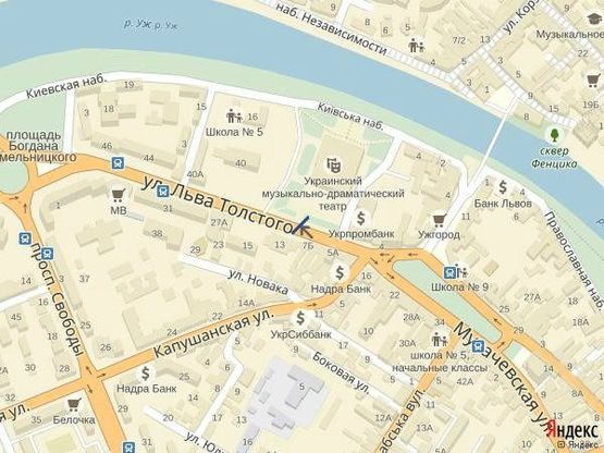 Схема рекламної площини за адресою м.Ужгород вул.Л.Толстого біля банків БМБ, Автозаз, Фінансова ініціатива, дитячого майданчика Рошен, в сторону гот.Ужгород
