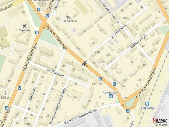 Схема рекламной плоскости по адресу м.Ужгород просп. Свободи,біля  маг. Антураж, Зоомагазину, BEUTY, стах.Просвіта, в сторону 16-ти поверхівки