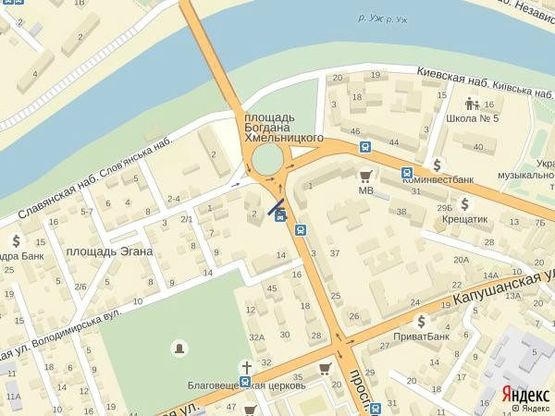 Схема рекламної площини за адресою м.Ужгород просп. Свободи,біля   16-ти поверхівки, Приватбанку, зупинка міського транспорту, пошта, світлофор, пішохідний перехід,в сторону транспортного мосту