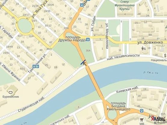 Схема рекламной плоскости по адресу м.Ужгород вул.Дружби народів , біля парку Дружби народів, зїзд з транспортного мосту, із сторони 16-ти етажки