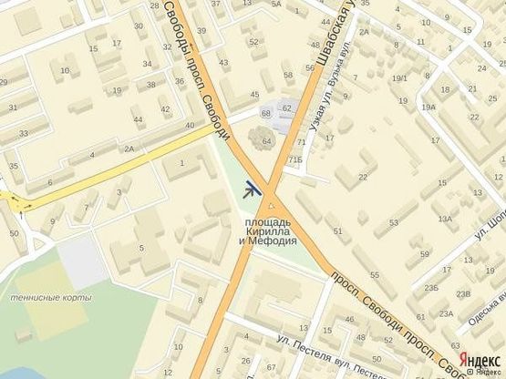 Схема рекламної площини за адресою м.Ужгород пл.Кирила і Мефодія, біля у-магу Україна, світлофор, пішохідний перехід, біля Кафедрального собору