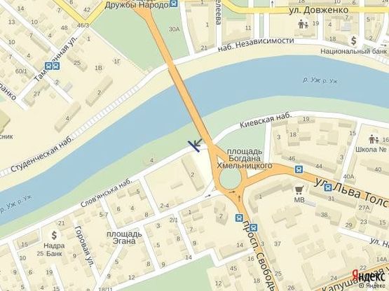 Схема рекламной плоскости по адресу м.Ужгород Слов'янська набережна, біля гот.Ужгород, ресторану Венеція, в сторону Боздошського парку