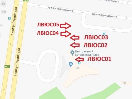 Схема рекламной плоскости по адресу вул. Стрийська 109 , автовокзал