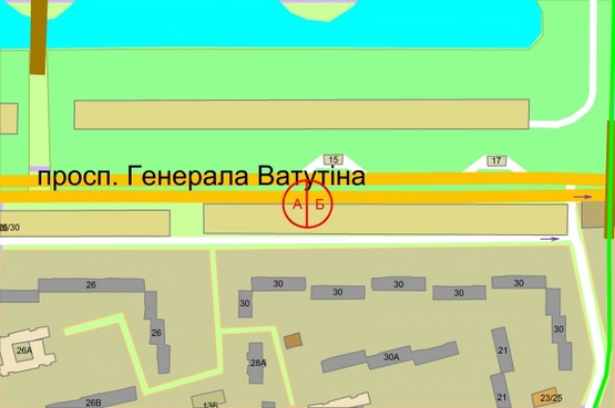 Схема рекламной плоскости по адресу Генерала Ватутіна проспект, 26-30