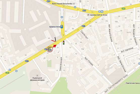 Схема рекламной плоскости по адресу Городоцька, 40 ( напроти цирку, до центру)