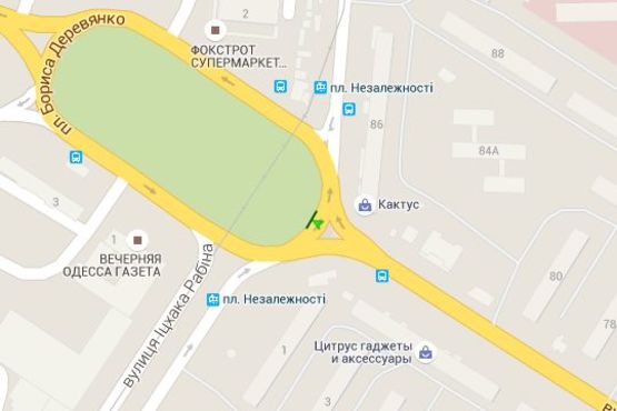 Схема рекламної площини за адресою Деревянко Бориса пл. - Академіка Філатова вул. - Іцхака Рабіна вул. (ліва площина)