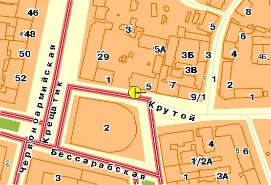 Схема рекламной плоскости по адресу Бессарабский рынок, напротив кинотеатра "Орбита"