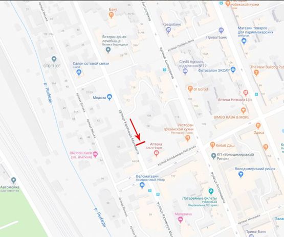 Схема рекламної площини за адресою Малевича Казимира ул. 56 напротив