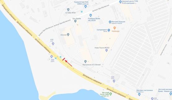 Схема рекламной плоскости по адресу Днепровская набережная / ул. Здолбуновская