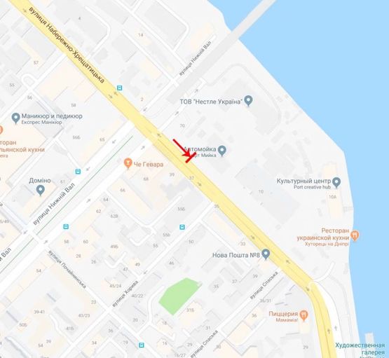 Схема рекламной плоскости по адресу Набережно-Крещатицкая ул. 39 напротив