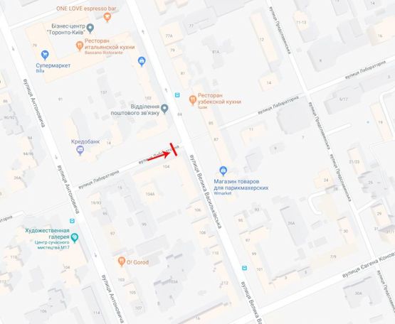 Схема рекламной плоскости по адресу Лабораторная ул. / ул. Большая Васильковская, 104