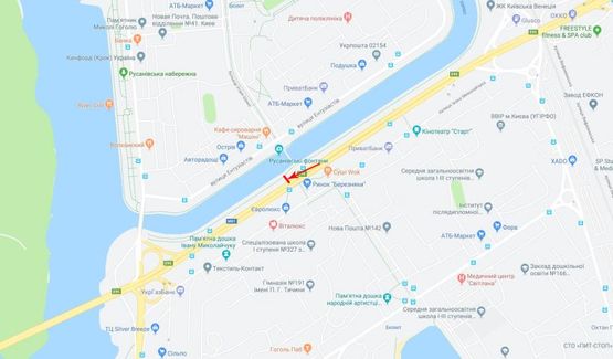 Схема рекламної площини за адресою Соборности пр-т (Воссоединения) в центр, за пешеходным мостом на Русановку