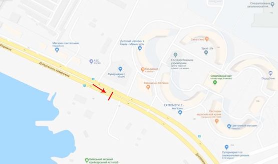 Схема рекламної площини за адресою Днепровская набережная 17 напротив