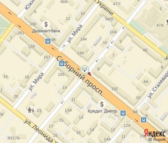 Схема рекламной плоскости по адресу Соборный пр.,194- Гончаренко ул. ЦЕНТРАЛЬНАЯ ЗОНА