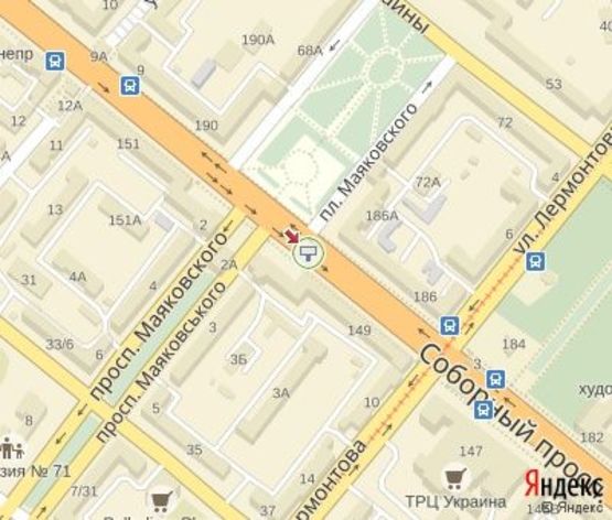 Схема рекламной плоскости по адресу Соборный пр.,149 ЦЕНТРАЛЬНАЯ ЗОНА. ( "Ренесанс Кредит", "Ощадбанк")