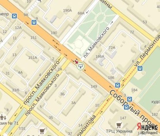 Схема рекламной плоскости по адресу Соборный пр.,149 ЦЕНТРАЛЬНАЯ ЗОНА. ( "Ренесанс Кредит", "Ощадбанк")