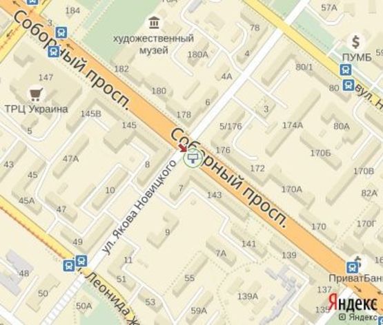 Схема рекламной плоскости по адресу Соборный пр.- Новицкого ул. ЦЕНТРАЛЬНАЯ ЗОНА (напротив "Райффайзен Банк Аваль", к "Альфа Банк")