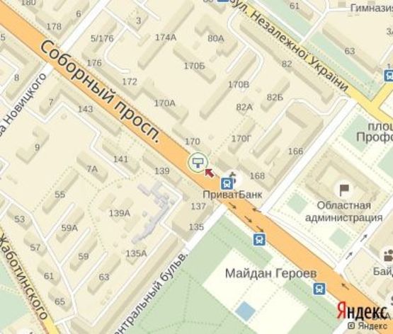 Схема рекламной плоскости по адресу Соборный пр.,168 ЦЕНТРАЛЬНАЯ ЗОНА. Сервисный центр" Vodafone"